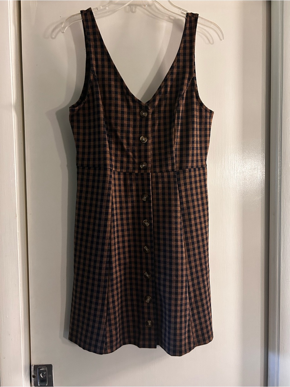 American Eagle Outfitters Brown and Black Plaid Button-Front Mini Dress
